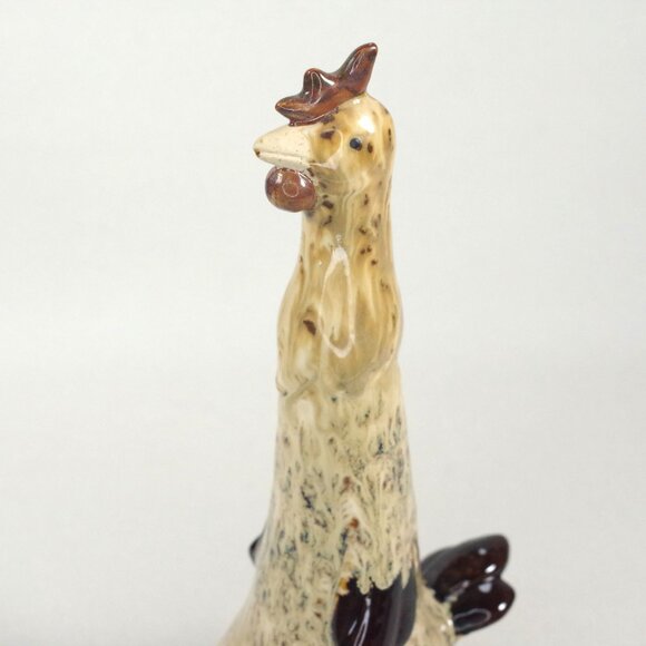 Quirky Art Pottery Chicken Figurine, Ceramic Long Neck Rooster Hen Bird Figurine - Picture 7 of 7